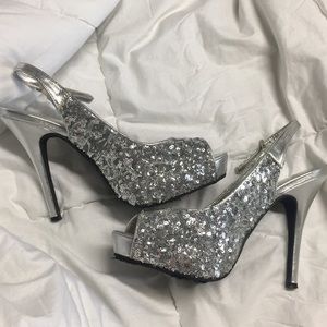 Sparkly open toe heels